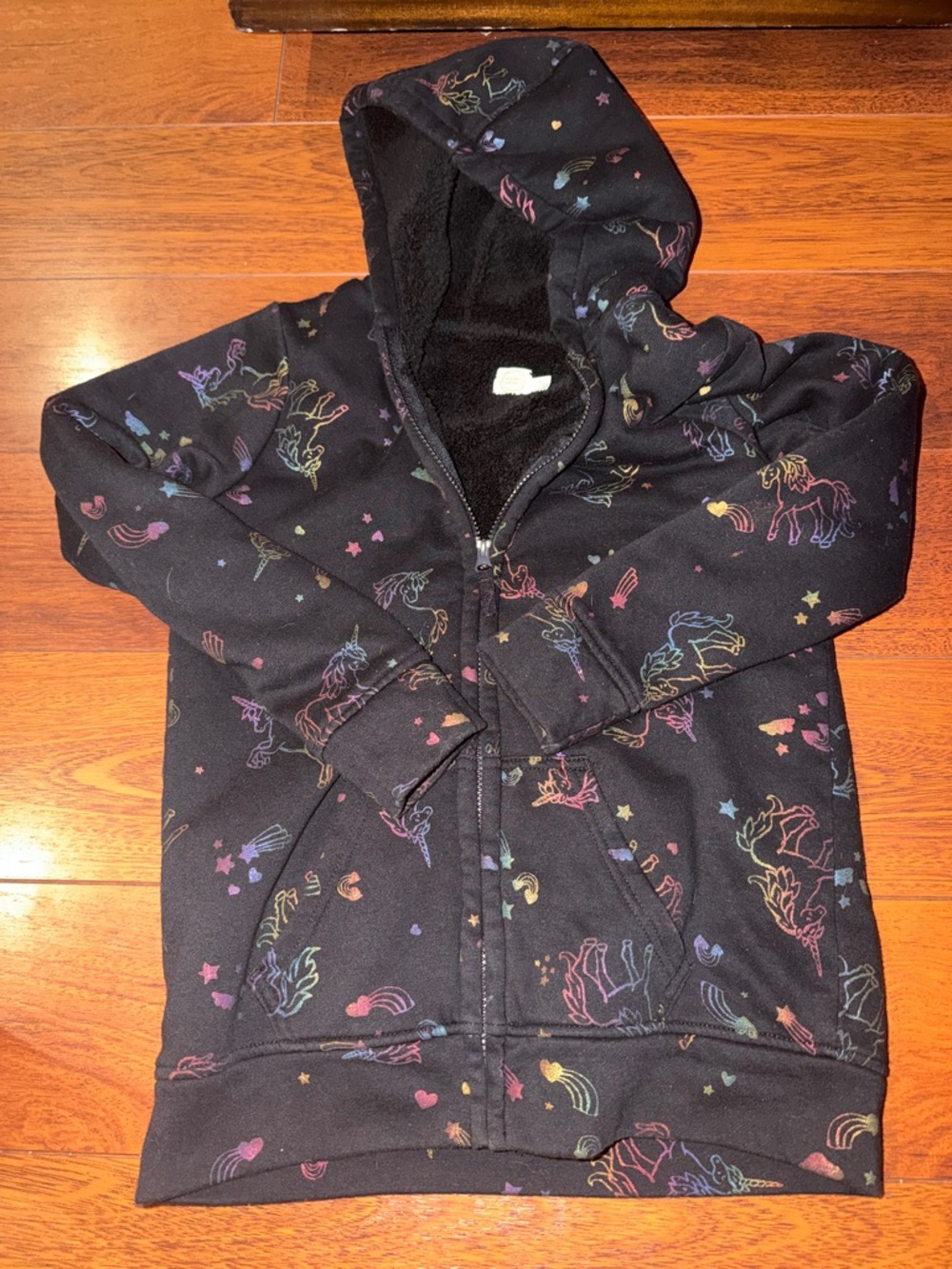 wonder nation Black Hoodie with Rainbow Unicorns